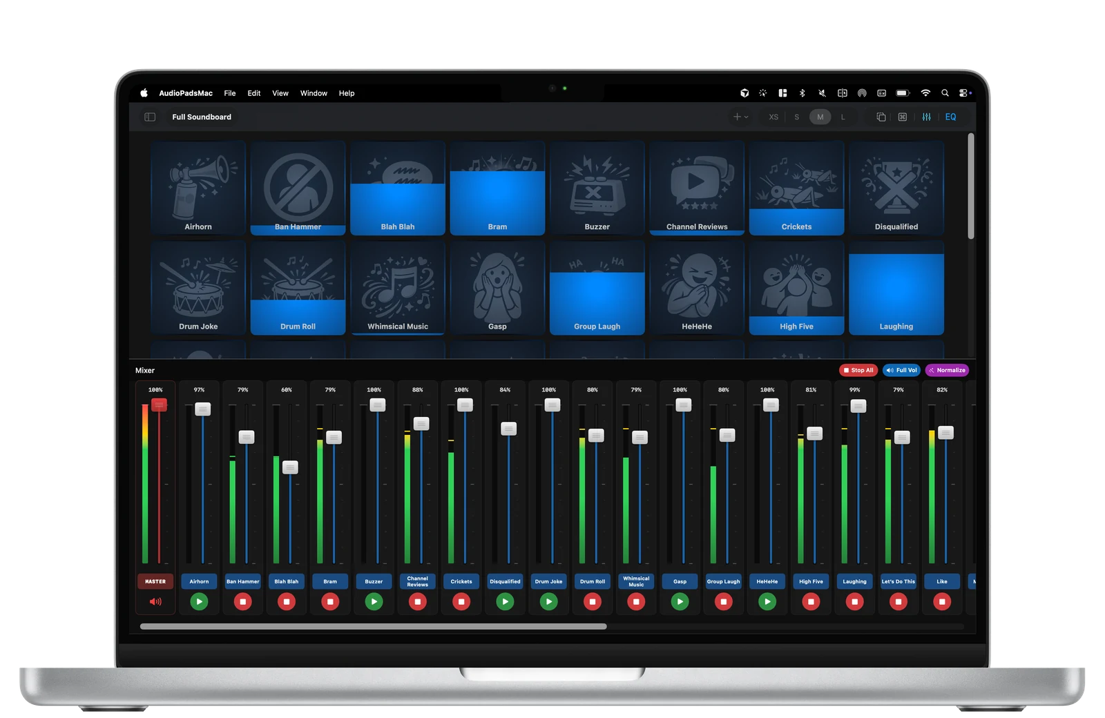 AudioPads audio mixer on Mac